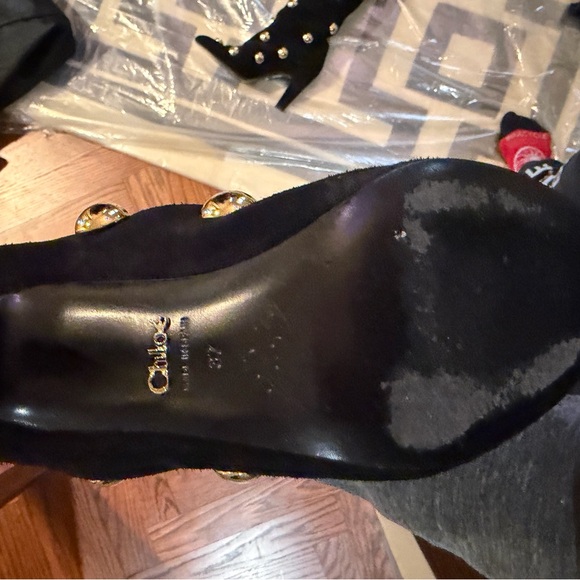 Chloe Black Heeled Boots with Gold Studs - Picture 3 of 7
